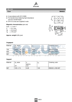 B65525-J-Y38 datasheet - ER 11/5 Core