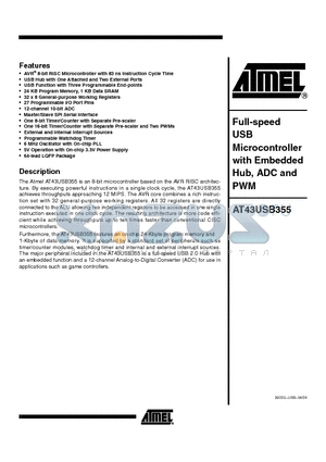 AT43USB355M-AU datasheet - Full-speed USB Microcontroller with Embedded Hub, ADC and PWM