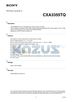 CXA3355TQ datasheet - GPS Down Converter IC