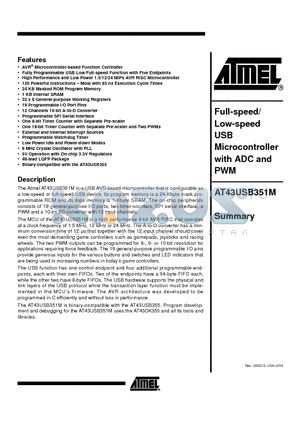 AT43USB351M datasheet - Full-speed/ Low-speed USB Microcontroller with ADC and PWM