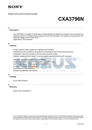 CXA3796N datasheet - Digital CCD Camera Head Amplifier