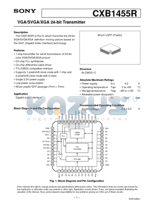 CXB1455R datasheet - VGA/SVGA/XGA 24-bit Transmitter