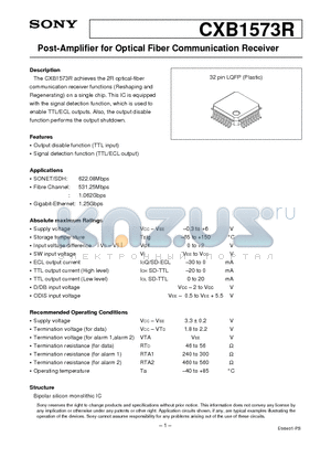 CXB1573R datasheet - Post-Amplifier for Optical Fiber Communication Receiver