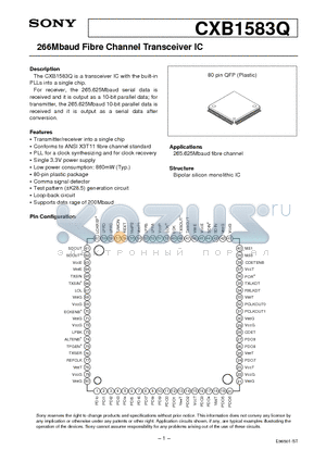CXB1583Q datasheet - 266Mbaud Fibre Channel Transceiver IC