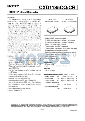 CXD1185CR datasheet - SCSI 1 Protocol Controller