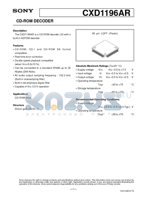 CXD1196AR datasheet - CD-ROM DECODER