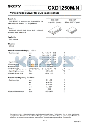 CXD1250M datasheet - Vertical Clock Driver for CCD Image sensor