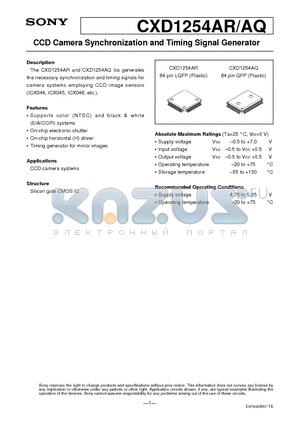 CXD1254AQ datasheet - CCD Camera Synchronization and Timing Signal Generator