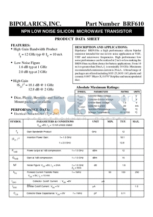 BRF61002J datasheet - NPN LOW NOISE SILICON MICROWAVE TRANSISTOR