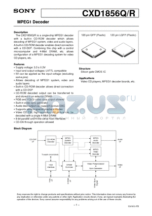 CXD1856R datasheet - MPEG1 Decoder