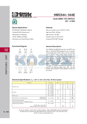 544E datasheet - GaAs MMIC T/R SWITCH, DC - 4 GHz