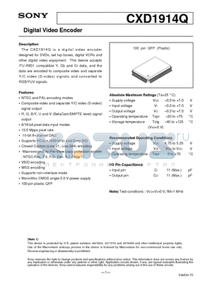 CXD1914Q datasheet - Digital Video Encoder