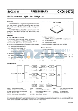 CXD1947Q datasheet - IEEE1394 LINK Layer / PCI Bridge LSI