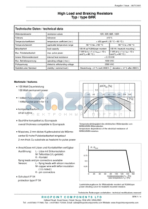 BRK-10R0-10-L datasheet - High Load and Braking Resistors