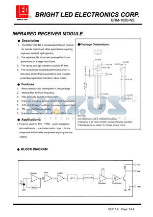 BRM-1020-NS datasheet - INFRARED RECEIVER MODULE