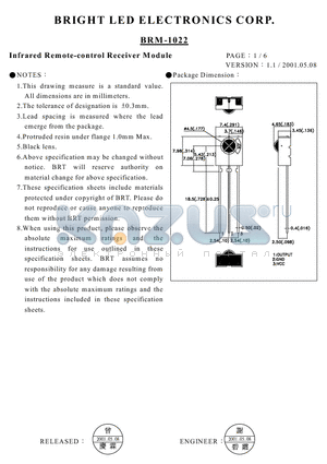 BRM-1022 datasheet - Infrared Remote-control receiver Module