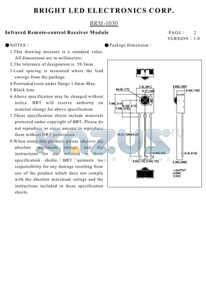 BRM-1030 datasheet - Infrared Remote-control receiver Module