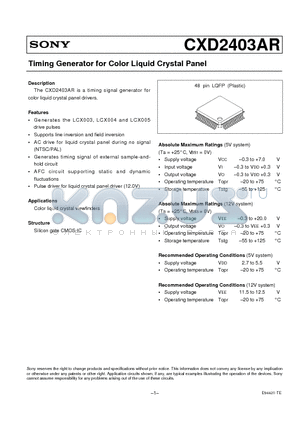 CXD2403AR datasheet - Timing Generator for Color Liquid Crystal Panel