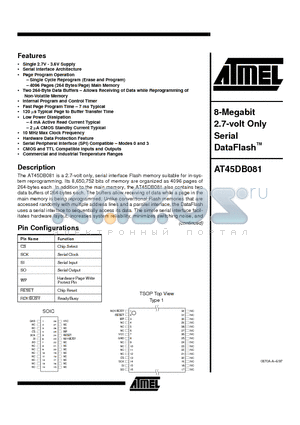 AT45DB081-RI datasheet - 8-Megabit 2.7-volt Only Serial DataFlash