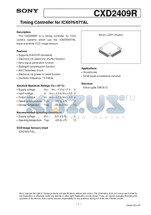 CXD2409R datasheet - Timing Controller for ICX076/077AL