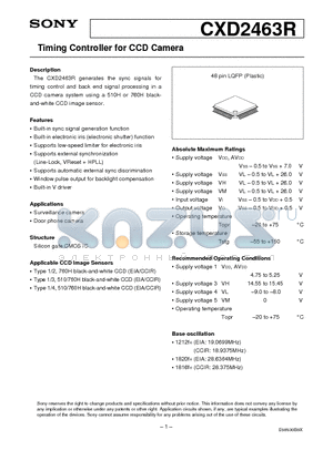 CXD2463R datasheet - Timing Controller for CCD Camera