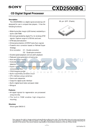 CXD2500BQ datasheet - CD Digital Signal Processor