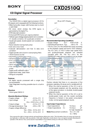 CXD2510Q datasheet - CD Digital Signal Processor