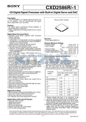 CXD2586R-1 datasheet - CD Digital Signal Processor with Built-in Digital Servo and DAC