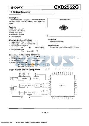 CXD2552Q datasheet - 1 BIT D/A CONVERTER