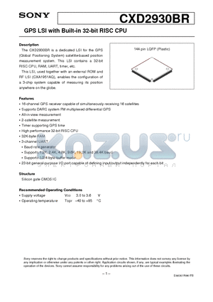 CXD2930BR datasheet - GPS LSI with Built-in 32-bit RISC CPU