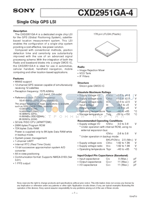 CXD2951GA-4 datasheet - Single Chip GPS LSI