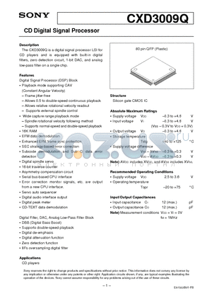 CXD3009Q datasheet - CD Digital Signal Processor