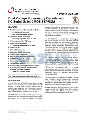 CAT1026_07 datasheet - Dual Voltage Supervisory Circuits with I2C Serial 2k-bit CMOS EEPROM