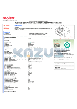 548190519 datasheet - USB On-The-Go (OTG) Mini-B Receptacle, Right Angle, Through Hole Solder Tails andShell Tabs, Lead-free