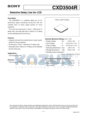 CXD3504R datasheet - Color Shading Correction IC for Liquid Crystal Projectors