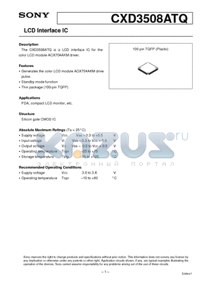 CXD3508ATQ datasheet - LCD Interface IC