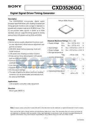 CXD3526GG datasheet - Digital Signal Driver/Timing Generator