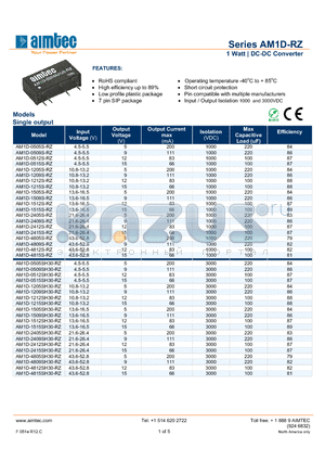 AM1D-RZ_13 datasheet - 1 Watt | DC-DC Converter