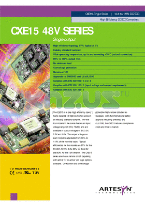 CXE15 datasheet - High Efficiency DC/DC Converters