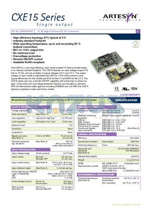 CXE15 datasheet - 15 W High Efficiency DC-DC Converters