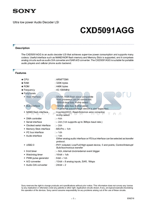 CXD5091AGG datasheet - Ultra low power Audio Decoder LSI