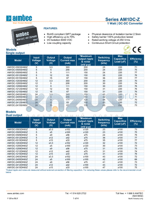 AM1DC-Z_13 datasheet - 1 Watt | DC-DC Converter