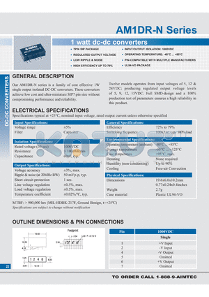 AM1DR-0509S-N datasheet - 1 watt dc-dc converters