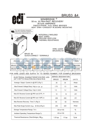 BRUS310 datasheet - ULTRA-FAST RECOVERY 30 to35 AMPERES SINGLE-PHASE, FULL-WAVE BRIDGES HEAT SINK CHASSIS PC BOARD MOUNTING