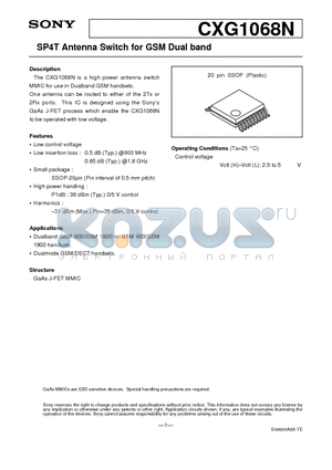 CXG1068N datasheet - SP4T Antenna Switch for GSM Dual band