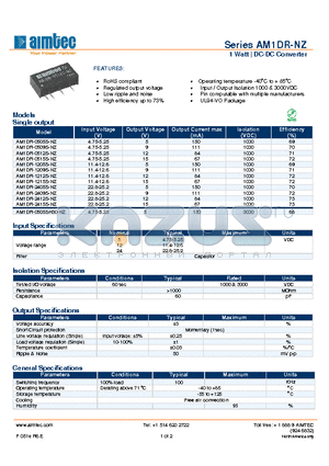 AM1DR-NZ datasheet - 1 Watt | DC-DC Converter