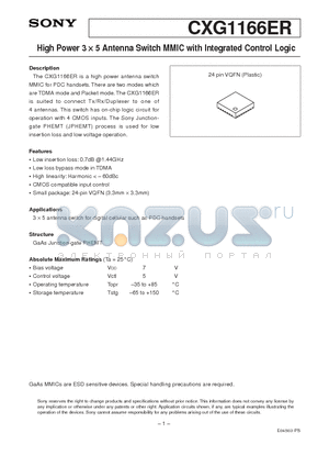 CXG1166ER datasheet - High Power 3  5 Antenna Switch MMIC with Integrated Control Logic