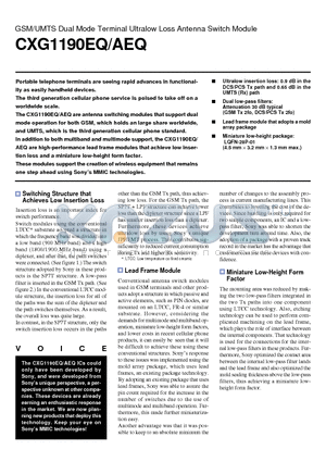 CXG1190EQ datasheet - GSM/UMTS Dual Mode Terminal Ultralow Loss Antenna Switch Module