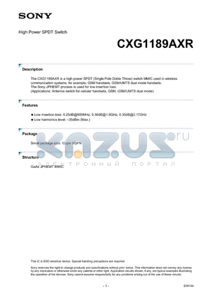 CXG1189AXR datasheet - High Power SPDT Switch