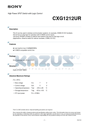 CXG1212UR datasheet - High Power 3P3T Switch with Logic Control